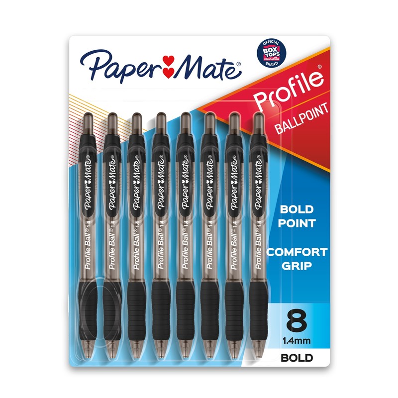 Paper Mate Profile Retractable Ballpoint Pens, 1.4 Mm Bold Point, Black, 8 Coun