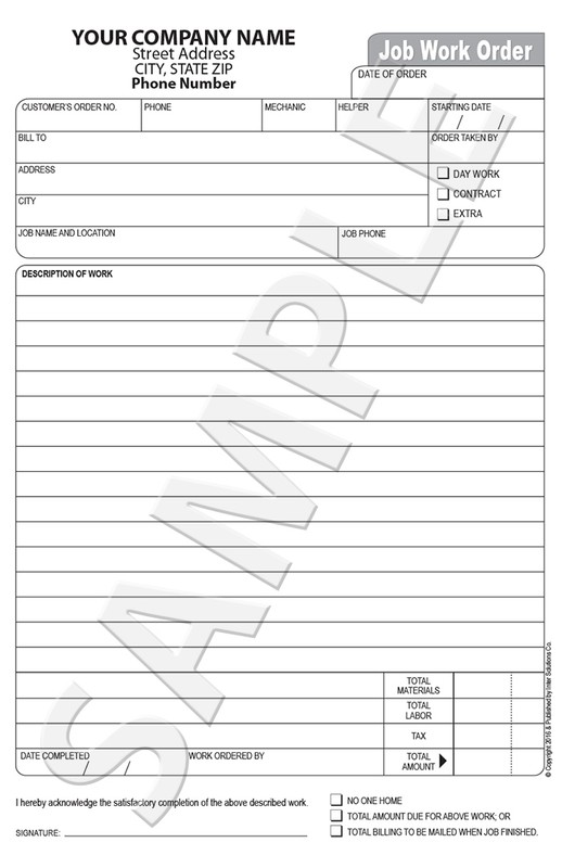 250 Carbonless Customized Customer Order Form / Invoice / Work Request