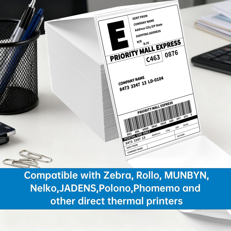 4X6 Thermal Labels 500/Stack, Shipping Thermal Labels 4X6 Fanfold Compatible wi gallery