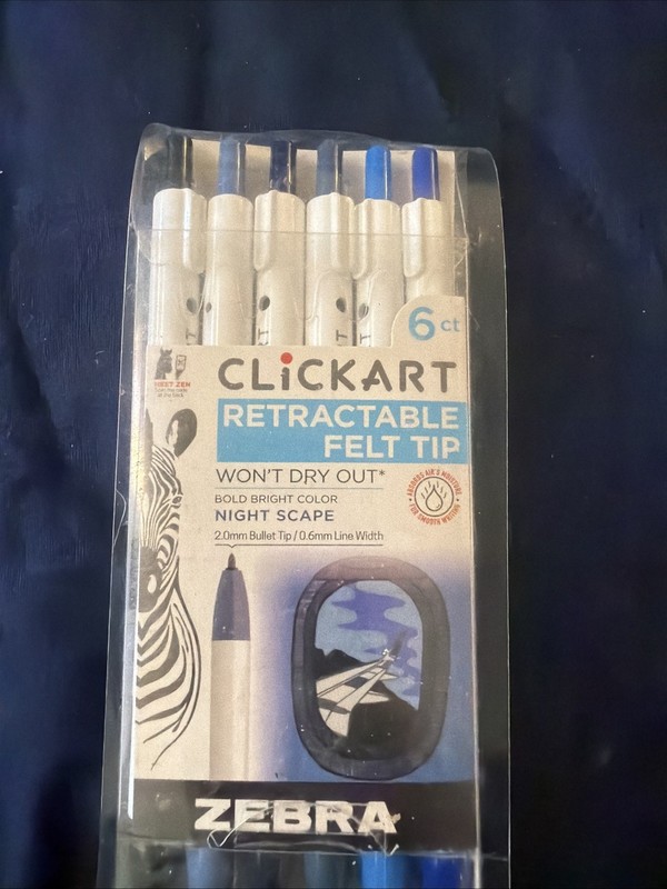 CLiCKART Retractable Felt Tip Pen Assorted Ink Nightscape Colors 0.6mm Fine New