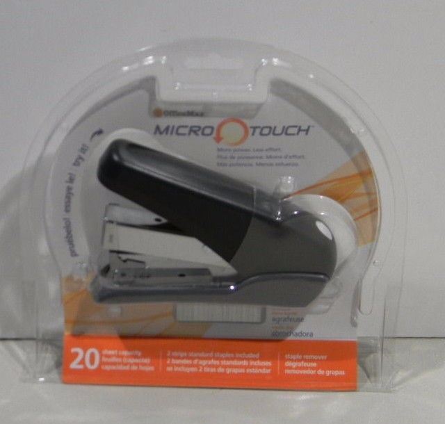 OFFICE MAX Micro Touch Stapler comes w/Staples 20 Sheet Capacity – New