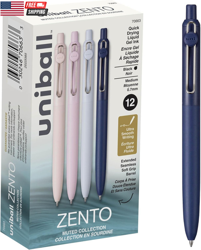 Zento Liquid Gel Ink Retractable Pens, Medium Point (0.7Mm), Muted Barrels, Blac