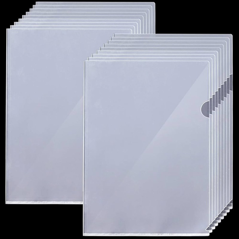 20 Pack Clear File Folder Organizer L-Shaped Pocket Envelope Design Reusable