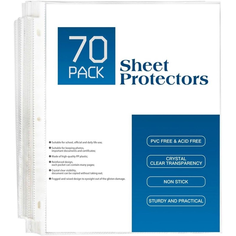 Top Loading Heavy Duty Clear Plastic Sheet Protectors for 3 Ring Binder 8.5 x 11