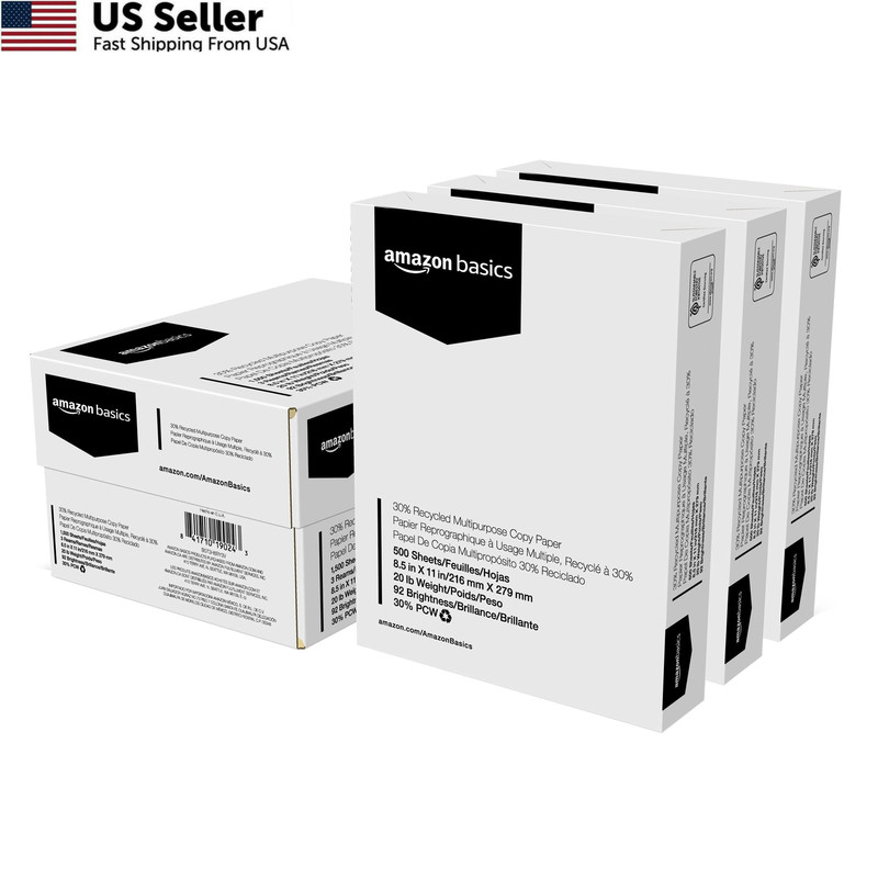 Amazon Basics 30% Recycled Multipurpose 3 Reams | 1500 Count (Sheets), White