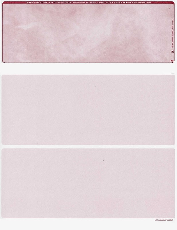 2500 Blank Business Check Paper Stock – Check On Top – Marble Burgundy 