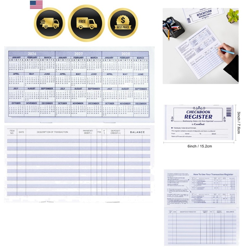 20 Pack Checkbook Register, Check Registers for Personal, Blank Ledger Transa…