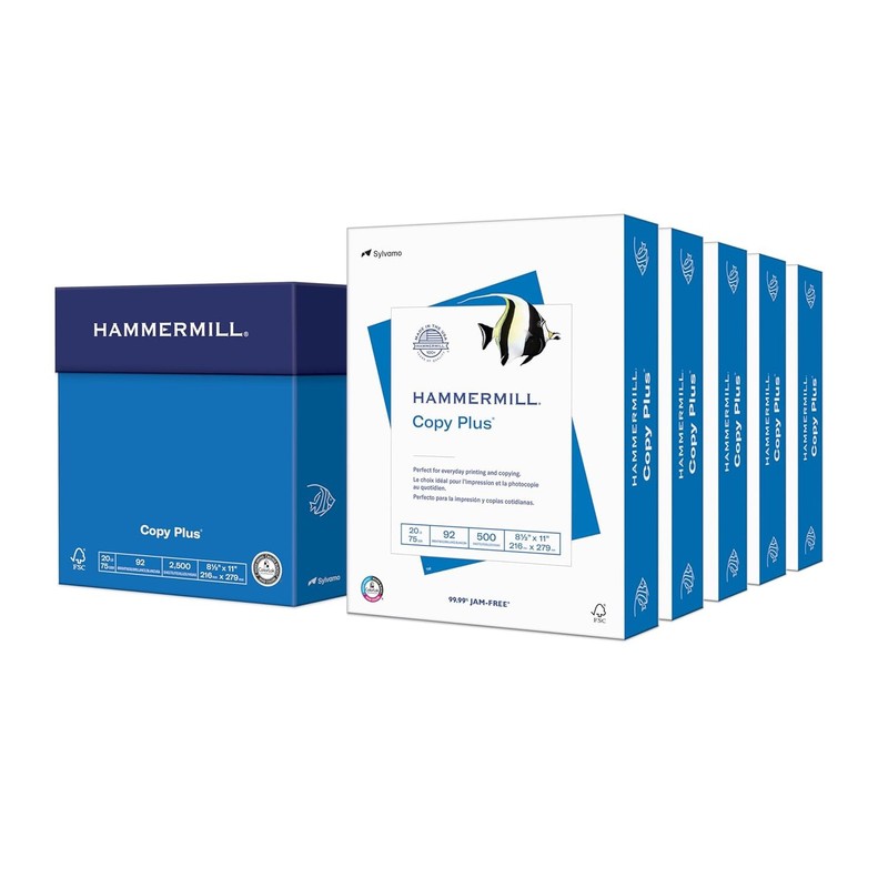 Hammermill Copy Plus Copy Paper 8.5×11 20 lb 92 Bright 500 Sheets/Ream 5 Reams