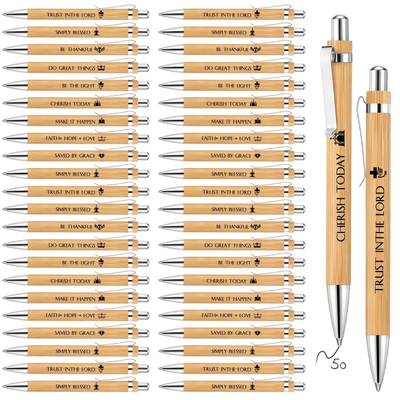50 Pack Church Gifts for Fathers Day, Bible Verse Pens Bulk, Christian Bamboo…
