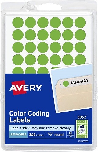 1/2in Round Removable Color Coding 1/2in dia labels Neon Green 840/PK – 1EA