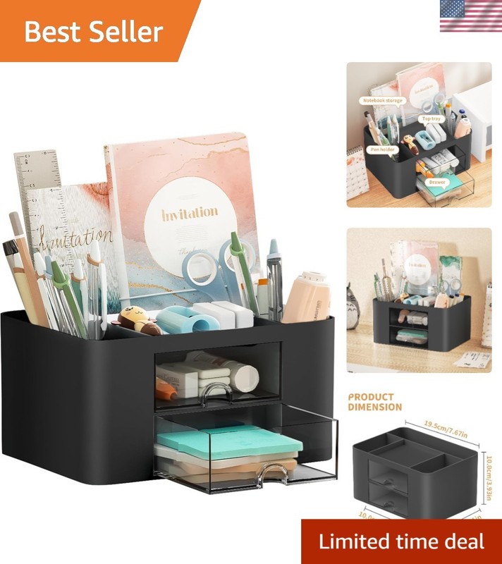 Multi-Functional 5 Compartment Pen Holder with 2 Drawers for Office Essentials