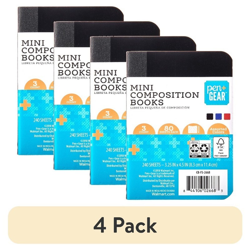(4 pack) Ruled Mini Composition Books, 3.25 in x 4.5 in, Assorted Colors, 80 gallery