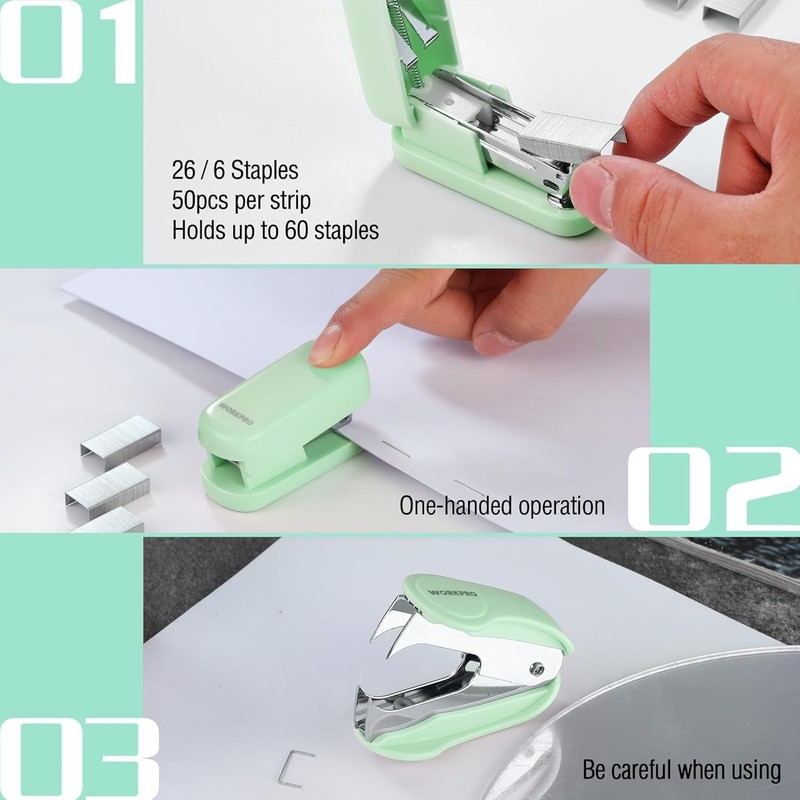 WORKPRO Small Stapler Set With 2000PCS 26/6 Staples Mini Staplers Staple Remover gallery