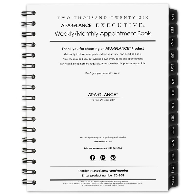 2026 Weekly Monthly Appointment Book Refill 6.5×8.75 inch Medium Executive
