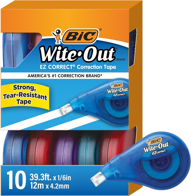 BIC Wite-Out EZ Correct Tear-Resistant Correction Tape with 39.3 Ft of Tape, 10-