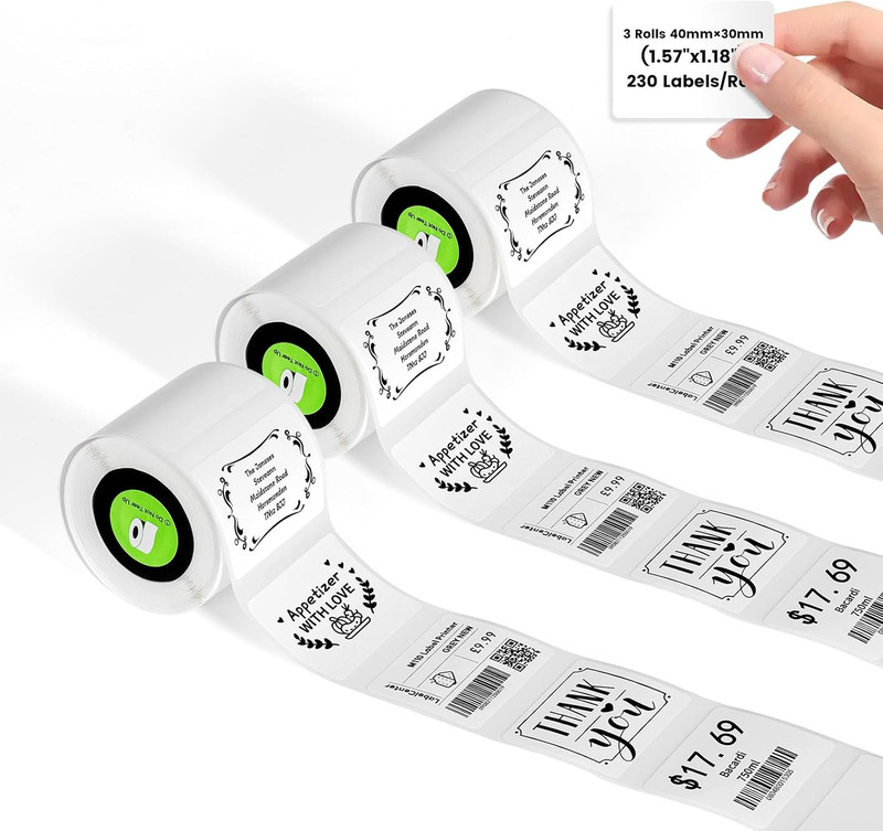 3-Rolls Self-Adhesive Thermal Labels Compatible with Nelko PM220 Bluetooth Label