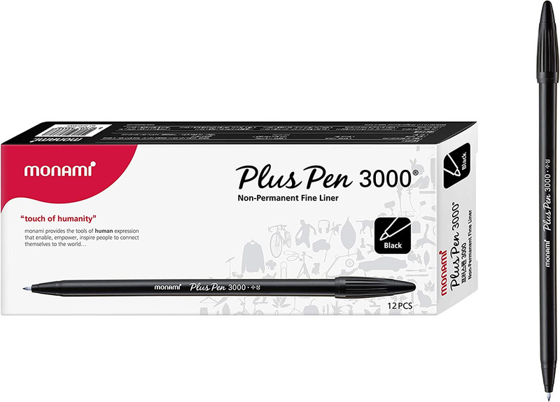MONAMI plus Pen 3000 Felt Tip Pens, Fine Point (0.4Mm), Fine Liner
