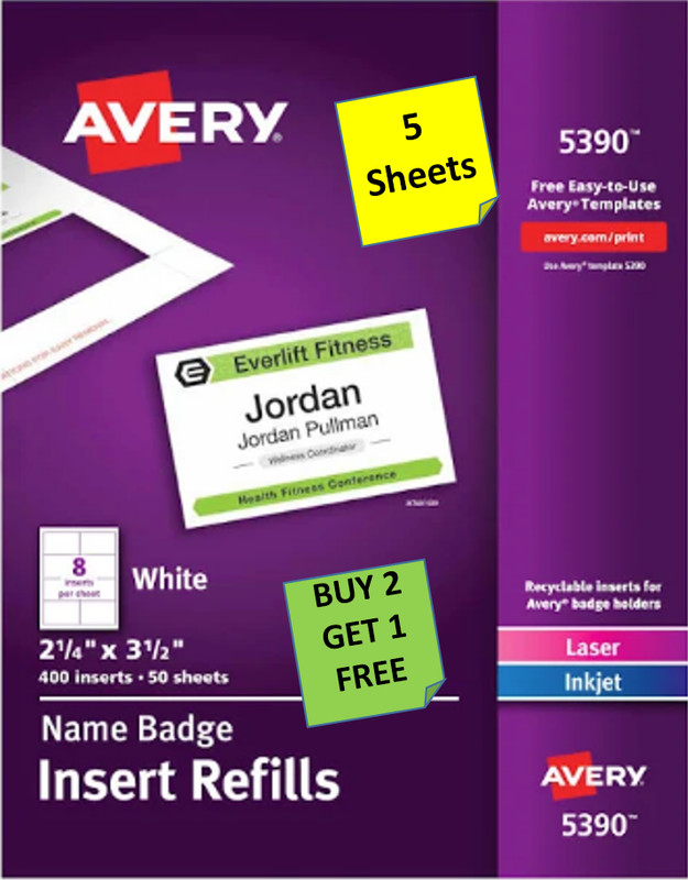 [5 Sheets] Avery 5390 White Cardstock Name Badge Inserts LASER/INKJET B2G1