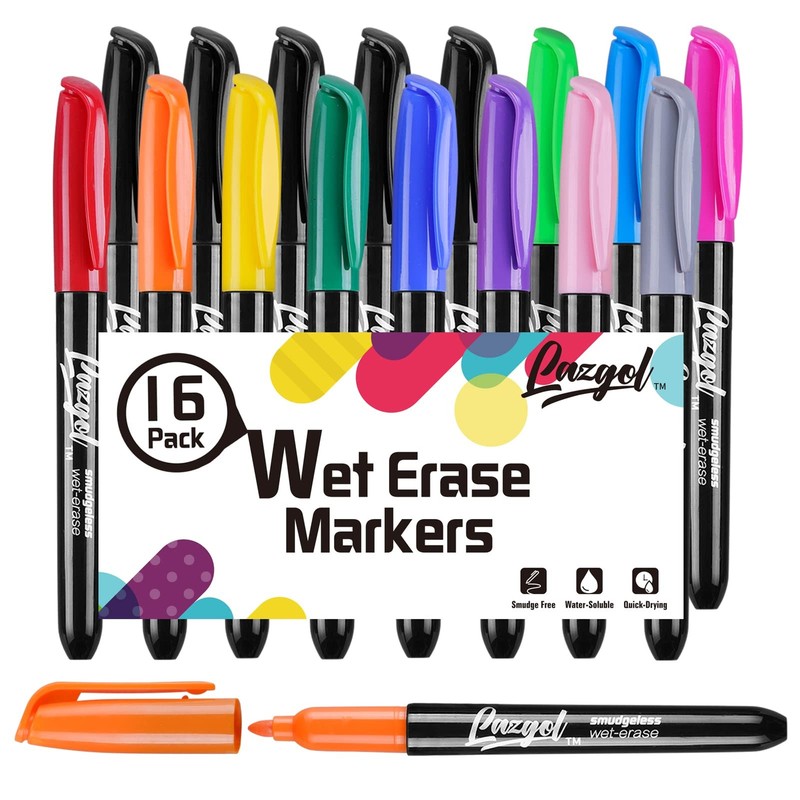Wet Erase Markers, Bulk Pack of 16 (12 Colors) Fine Tip Overhead Transparency…
