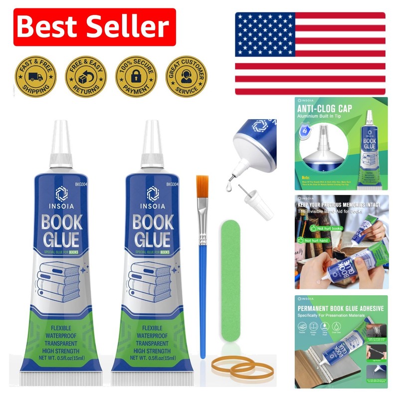 Complete Book Repair Kit - 15ML x 2 Clear Glue with Precision Applicator & Tools