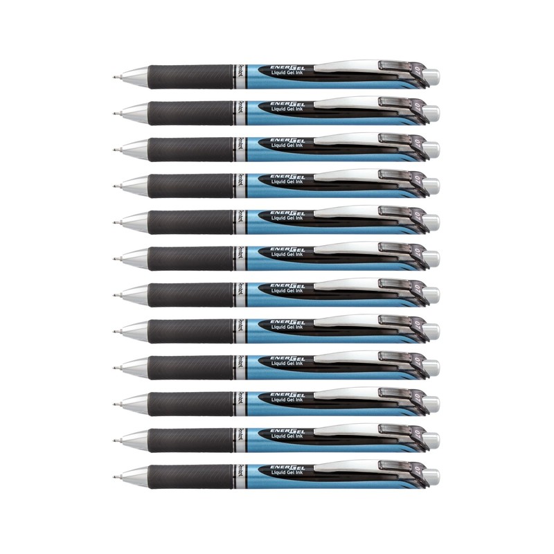 EnerGel RTX Liquid Gel Pens 12 Count Refillable Fast Drying Black Ink 0.7mm