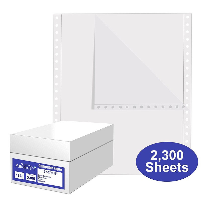 Alliance Continuous Computer Paper 9-1/2×11″ Blank Clean Edge 1-Pt 20lb 2300/Ctn
