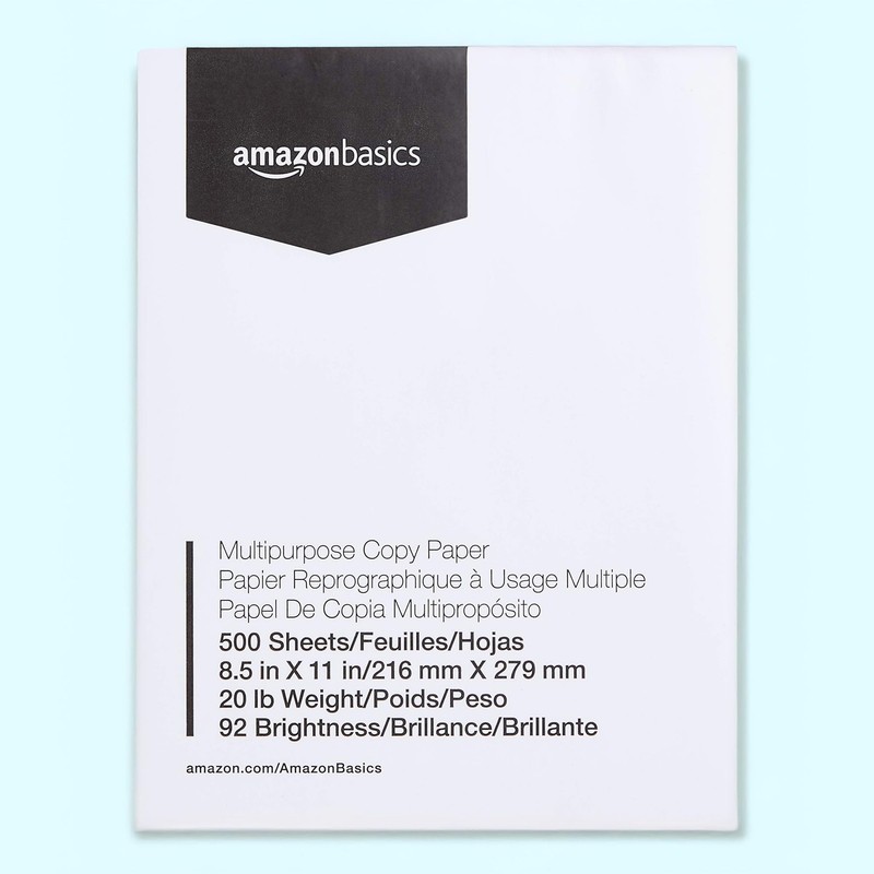 Amazon Basics Multipurpose Copy Printer Paper, 8.5 1 Ream | 500 Sheets, White