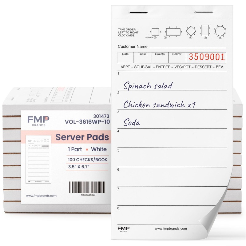 FMP Brands 2000 Sheets Server Note Pads (20 Total), 100 White - Lines
