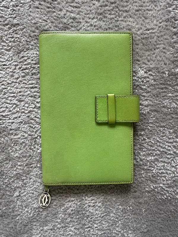 Cartier Green Leather Notebook Cover Bookmark included Good Condition Used Japan