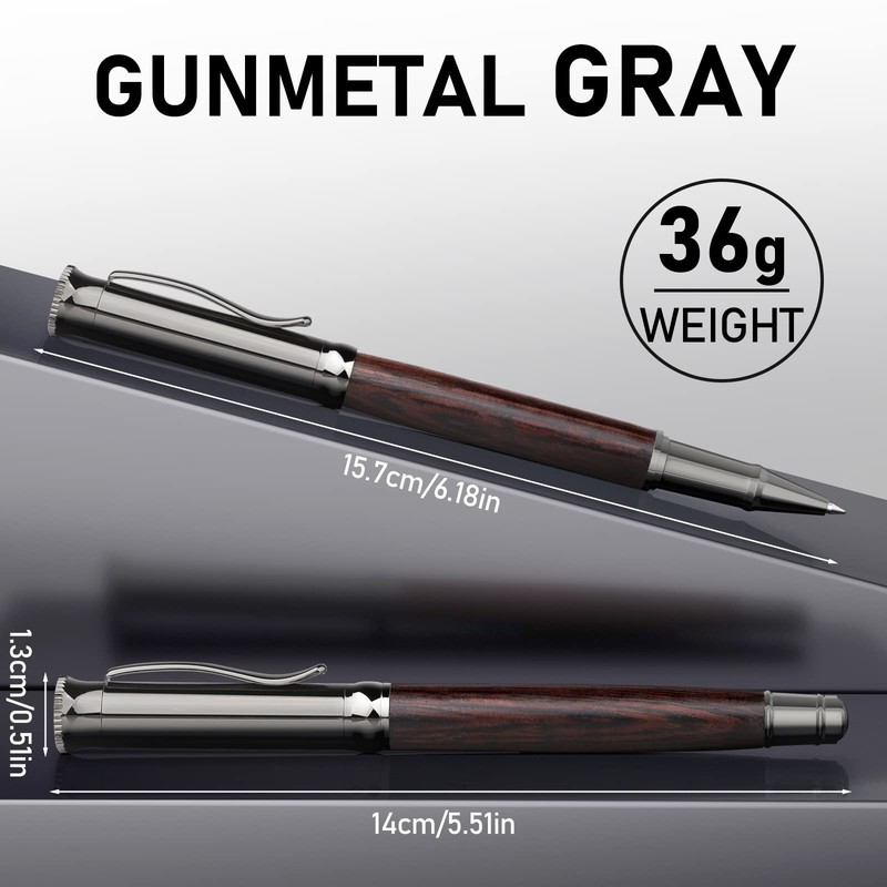 Wood Rollerball Pen Set, Extra 2 Ink Refills(1 Black & 1 Blue), Fancy Writing... gallery