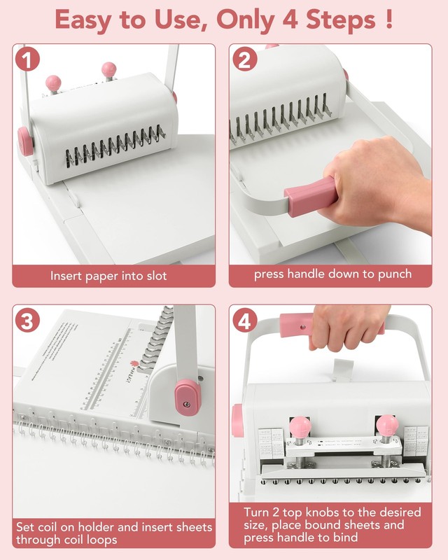 MAKEASY Binding Machine Hole Pitch 2:1 - Portable Book Kit with Pink gallery