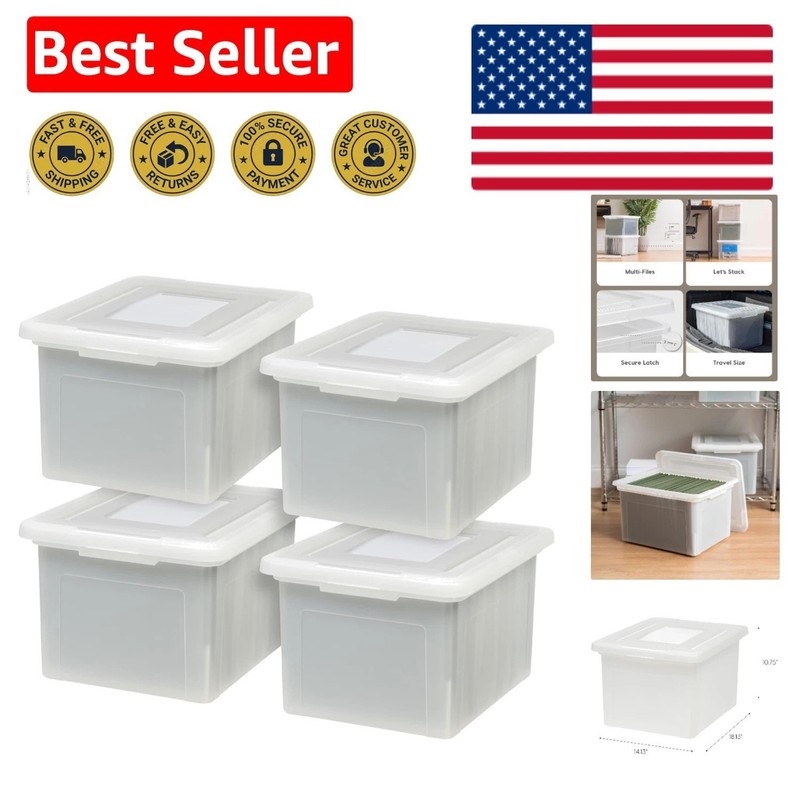 Secure Stackable File Box with Lid – 4 Pack, Pearl, for Letter & Legal Documents