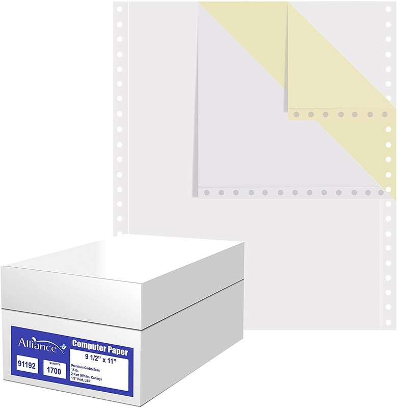 Continuous Computer Paper 9.5"x11" L&R Perf Blank 2-Pt White/Canary, 1700Sheets
