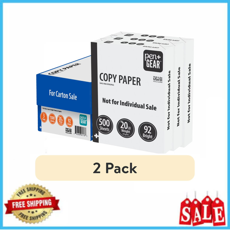 2 Pack Pen + Gear Copy Paper 8.5x11 20lb 92 Bright 3 Ream Case 3000 Sheets Total