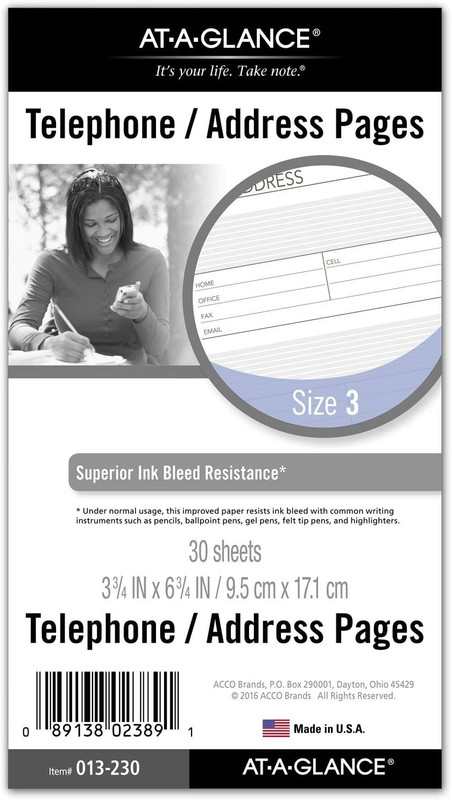 Day Runner Telephone and Address Pages, Refill, Loose-Leaf, Undated, for Planner