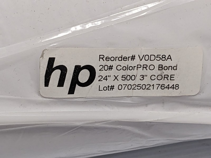 2 Pack HP Wide Format Paper Color Pro Bond 24" x 500' White 3" Core Rolls V0D58A gallery