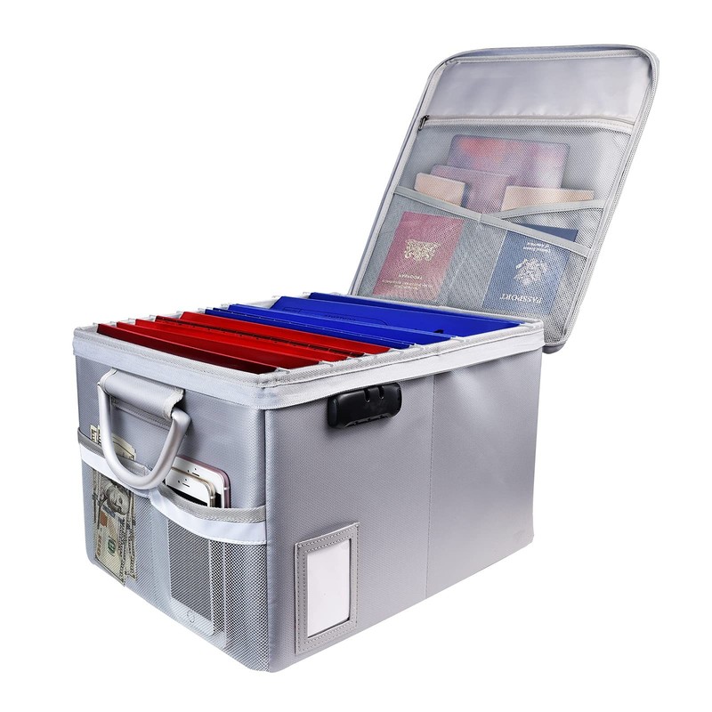Fireproof File Cabinet Box W/ Lock Document Organizer Collapsible Handle