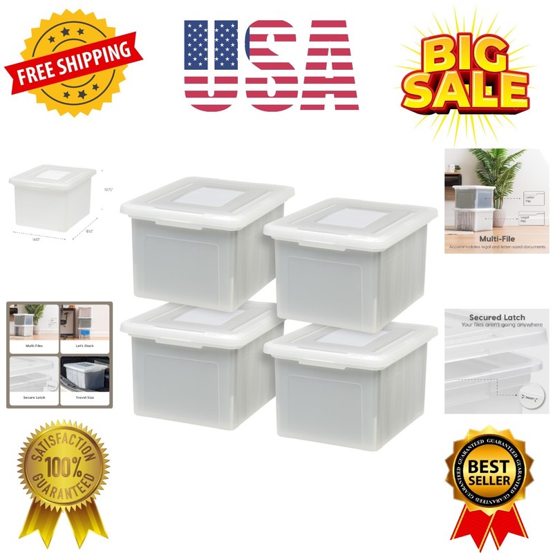 File Box, Plastic File Organizer with Lids for Letter/Legal File, Portable Do...