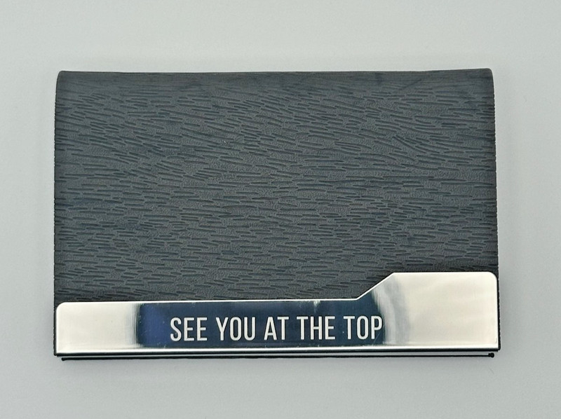 BUSINESS CARD HOLDER- SEE YOU AT THE TOP -CARDHOLDER, NIB Charcoal & Silver Case