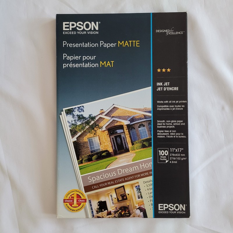 Epson Presentation Paper Matte Ink Jet S041070 11” X 17” 4.9 Mil 100 Sheets NIB