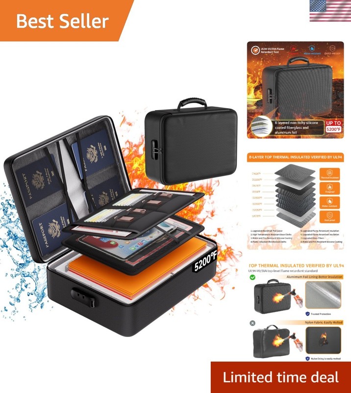 5200°F Document Organizer with Lock, Upgraded Heat Insulated Fireproof＆Water-…