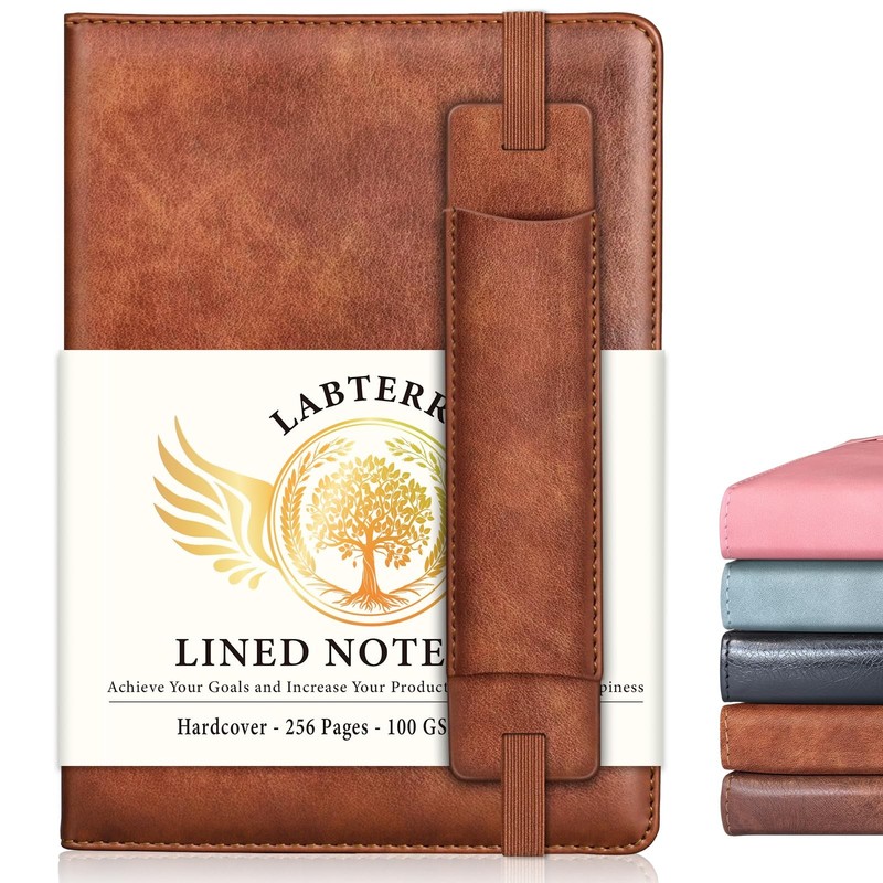 Labterry Lined Journal Notebook for Women Men, 256 Pages, Medium 5.7 in Brown