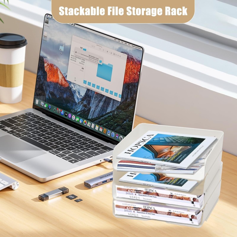 4 Tier Desk Organizer, Stackable Paper Tray 4 Count (Pack of 1), White gallery
