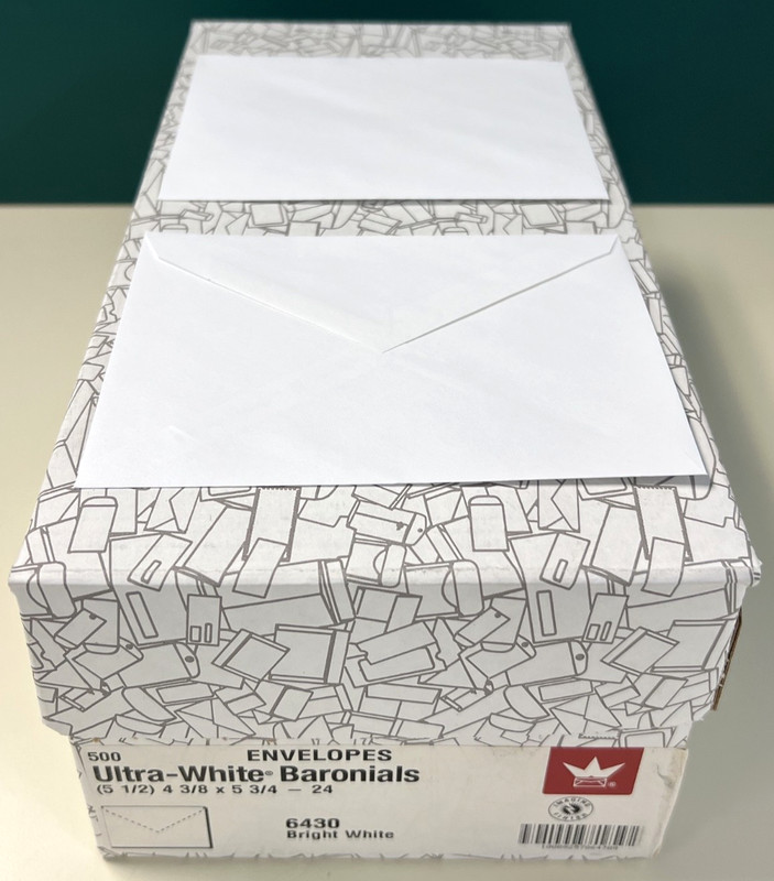 #5-1/2 Ultra-White 4-3/8" x 5-3/4" Baronials Envelopes 24# 500/box