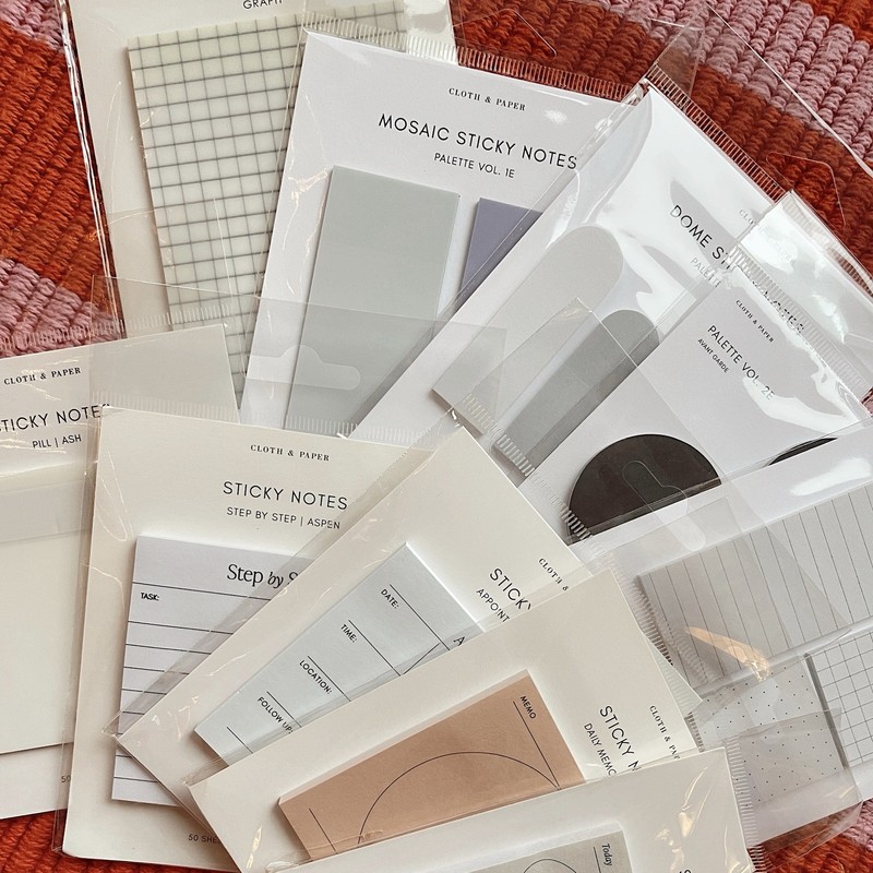 Cloth & Paper Sticky Notes Bundle | Neutral Minimal Planner Supplies