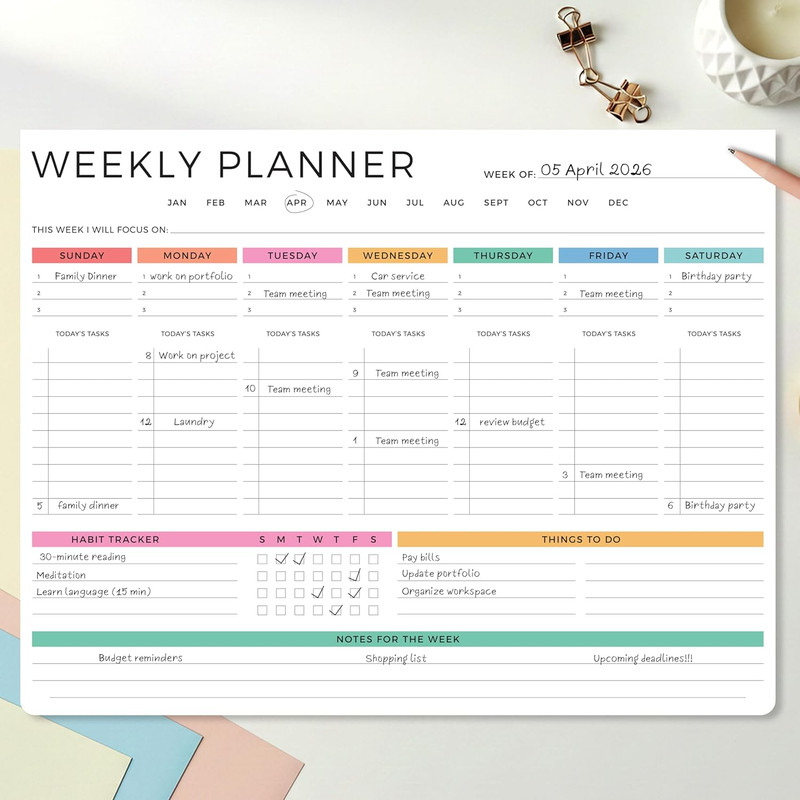 Beautiful Weekly Planner – the Perfect Undated to Do List Notepad with 52 Sheets