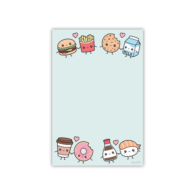 Cute Kawaii Food Love Sticky Notes | Food Humor Notebook Notepad Note Card for N