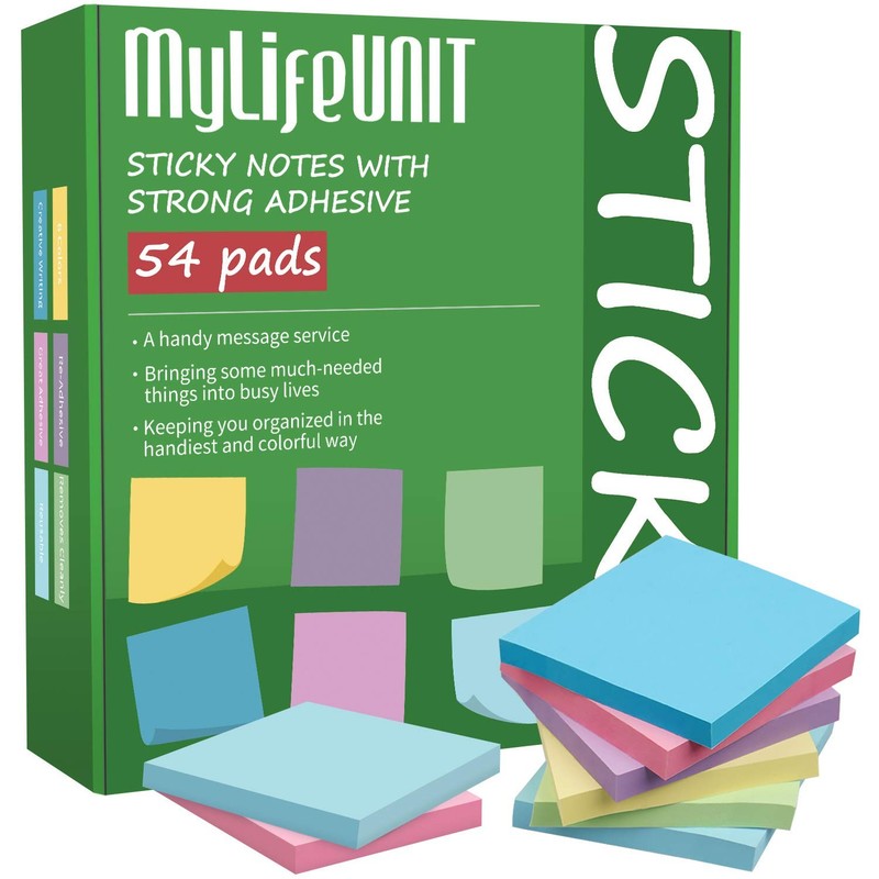 Mylifeunit Sticky Notes 3X3 Bulk Pack 54 Note Pads 5400 Sheets For Daily