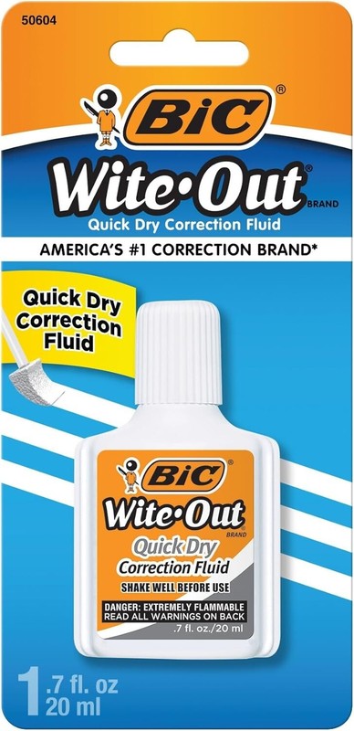 BIC Wite-Out Quick Dry Correction Fluid 20mL White Easy Application 1-Pack