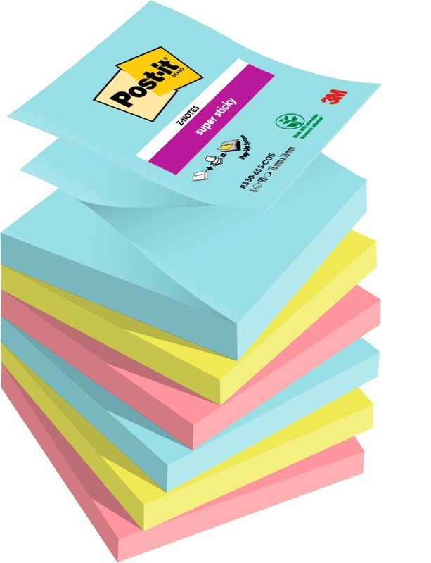 Post-it Super Sticky Z-Notes, Cosmic Colour Collection, 76 mm x 76 mm, 90 Sheets